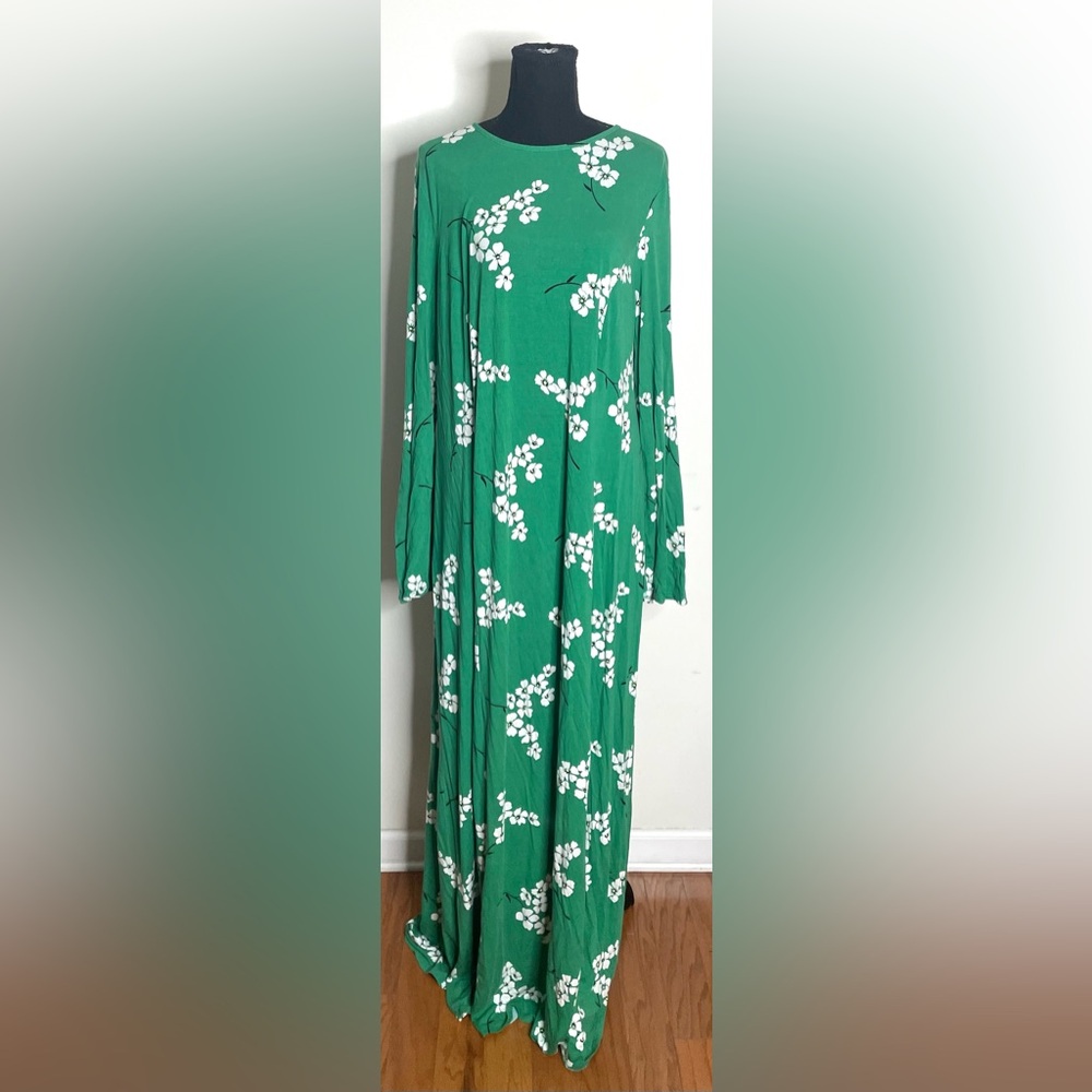 ASOS- Green and White Floral Long Sleeve Backless Dress Size 20 - Picture 2 of 9